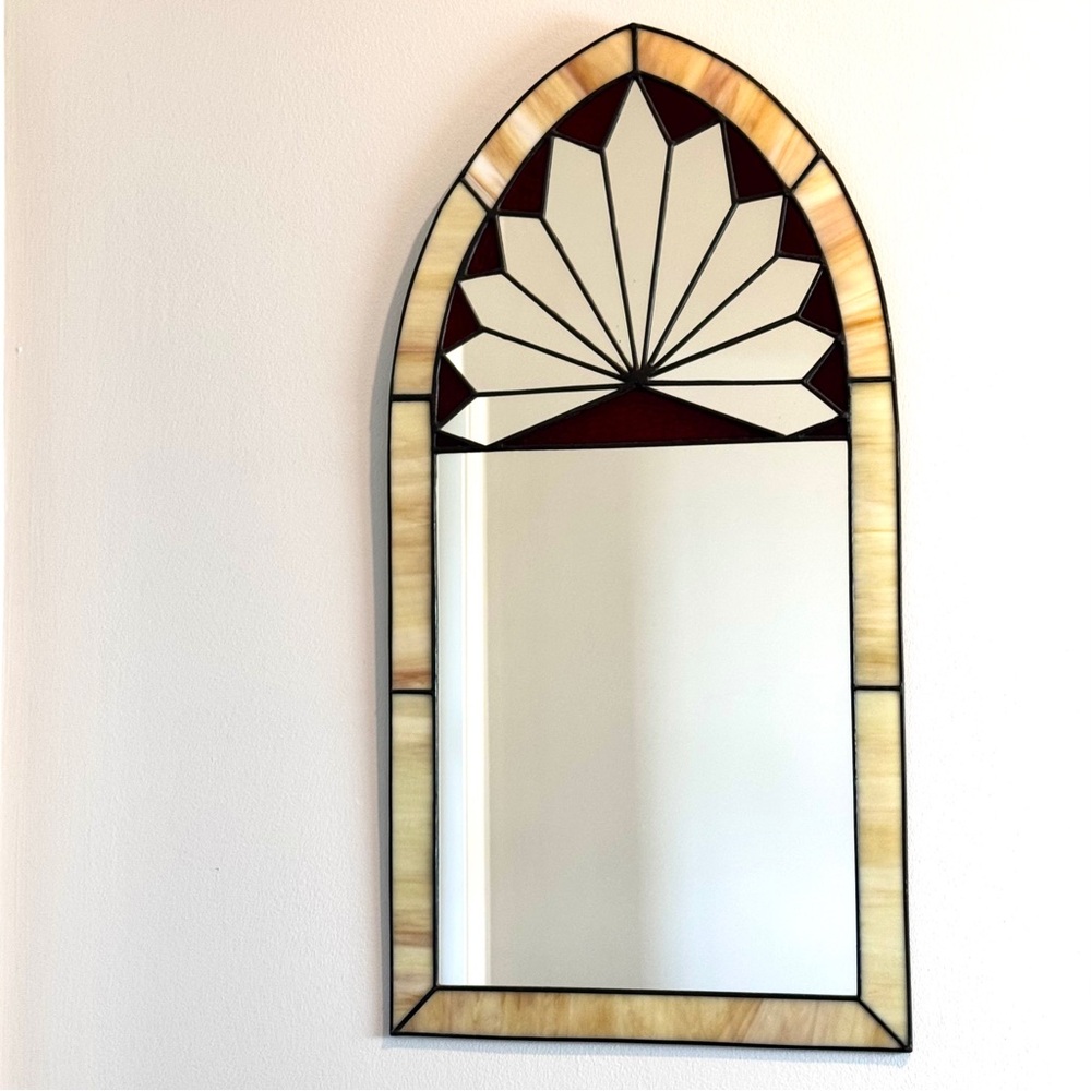 VTG Cathedral Style Arched Sunburst Stained Glass Mirror - Picture 2 of 9
